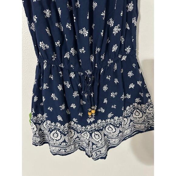 Bebop Blue Flower Printed Off/On Shoulder Romper sz XS - Picture 2 of 3